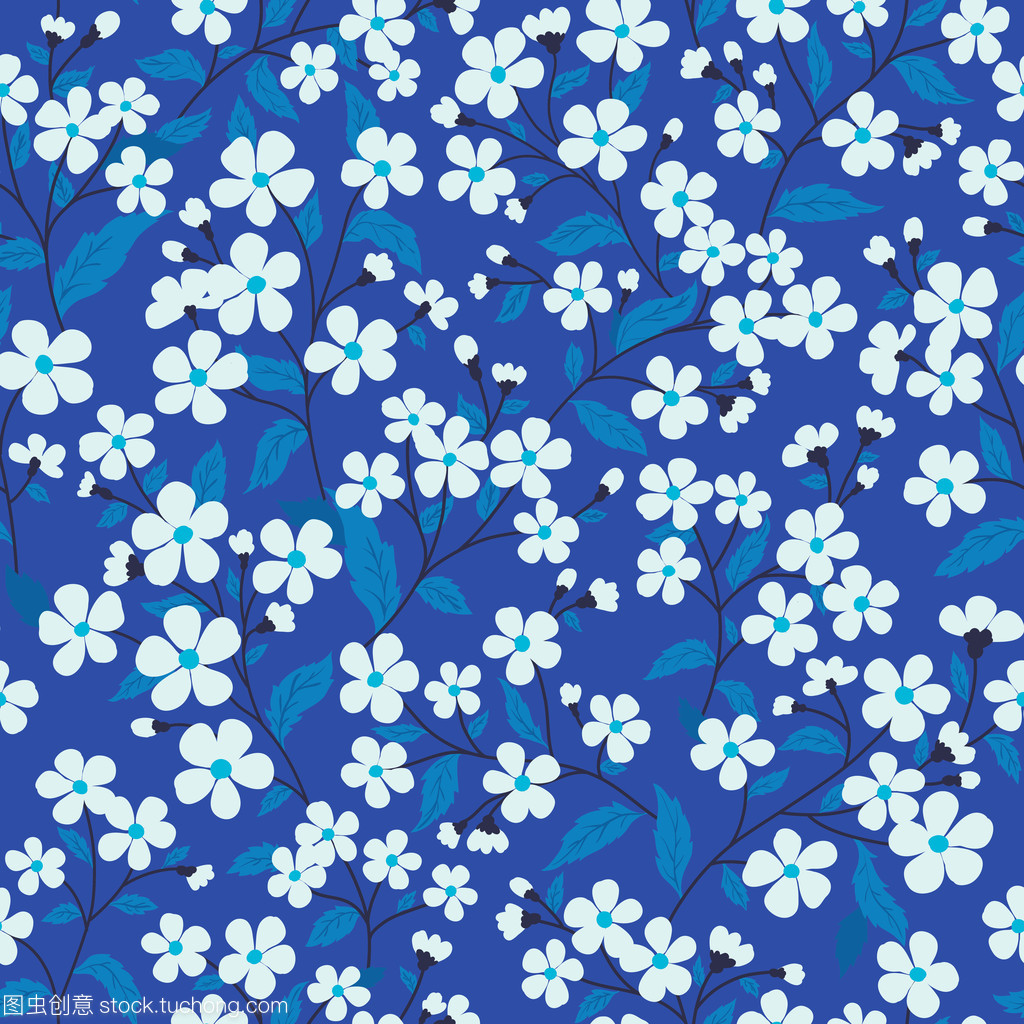 矢量無縫手繪制溫柔天真花卉圖案花布設計